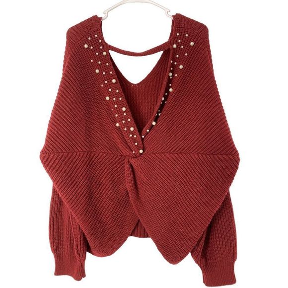 Women’s Shein Twist Back Bead Bling Pull Over Sweater Size 3XL 5347 V-neck - Picture 2 of 8